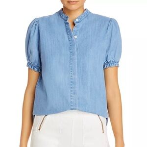 FRAME Puff-Sleeve Chambray Blouse - Small